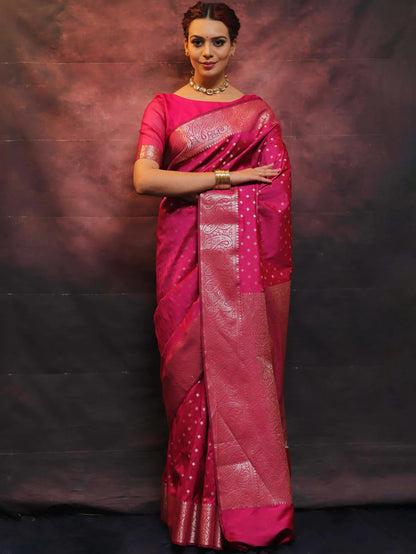 Pink Pure Soft Silk Saree With Engrossing Blouse Piece