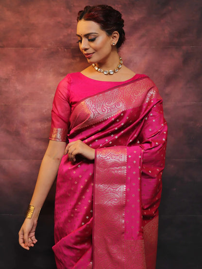 Pink Pure Soft Silk Saree With Engrossing Blouse Piece