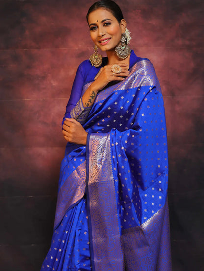 ROYAL BLUE PURE SOFT SILK SAREE WITH ENGROSSING BLOUSE PIECE