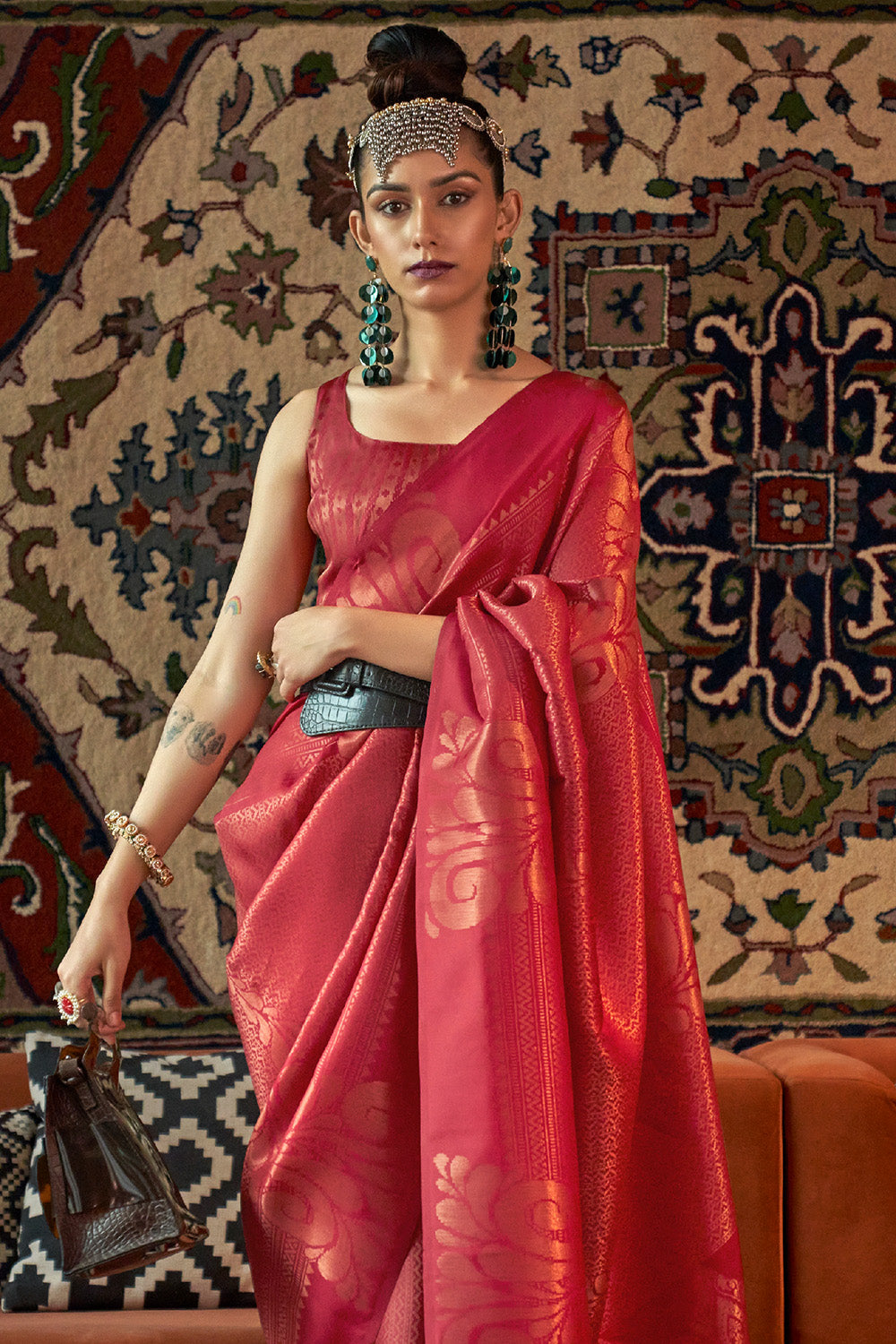 Red Kanjivaram Pure Soft Semi Silk Saree With Unstiched Attractive Blouse Piece