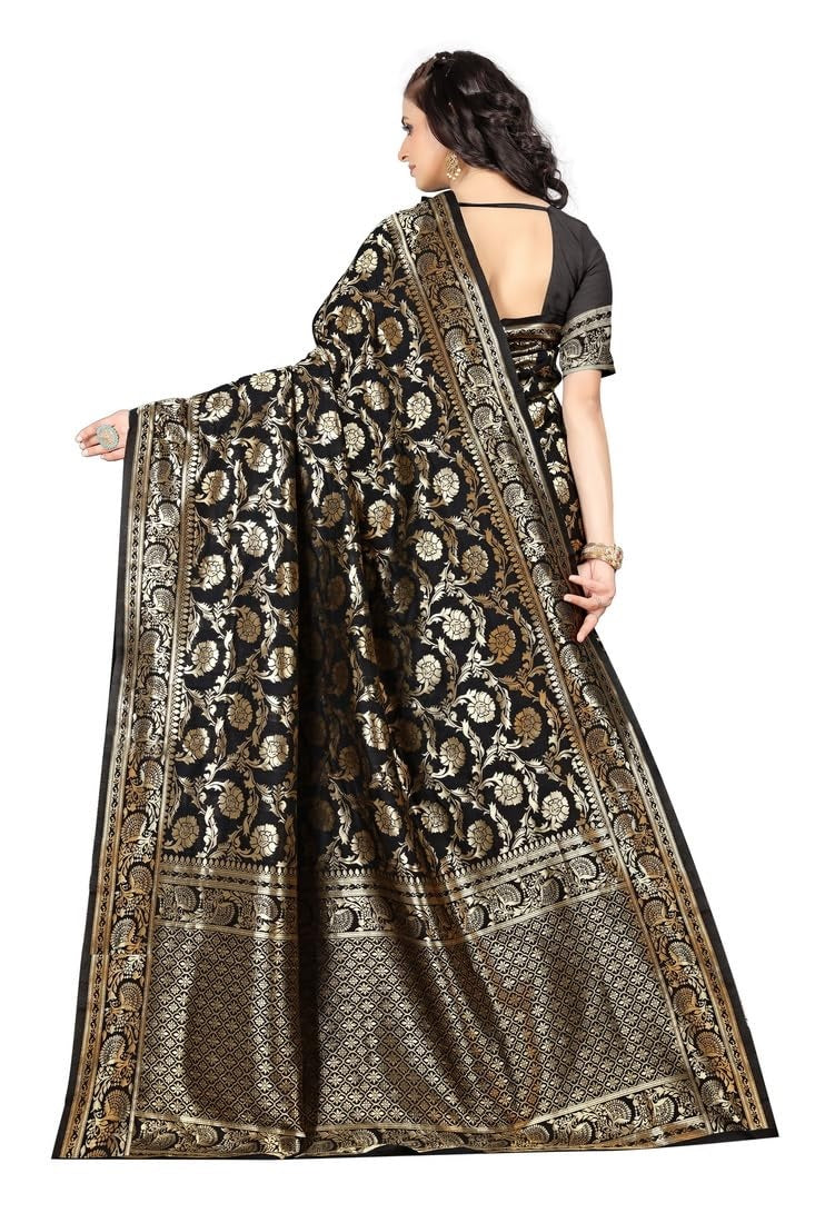 Black Banarasi Pure Soft Semi Silk Saree With Unstiched Attractive Blouse Piece