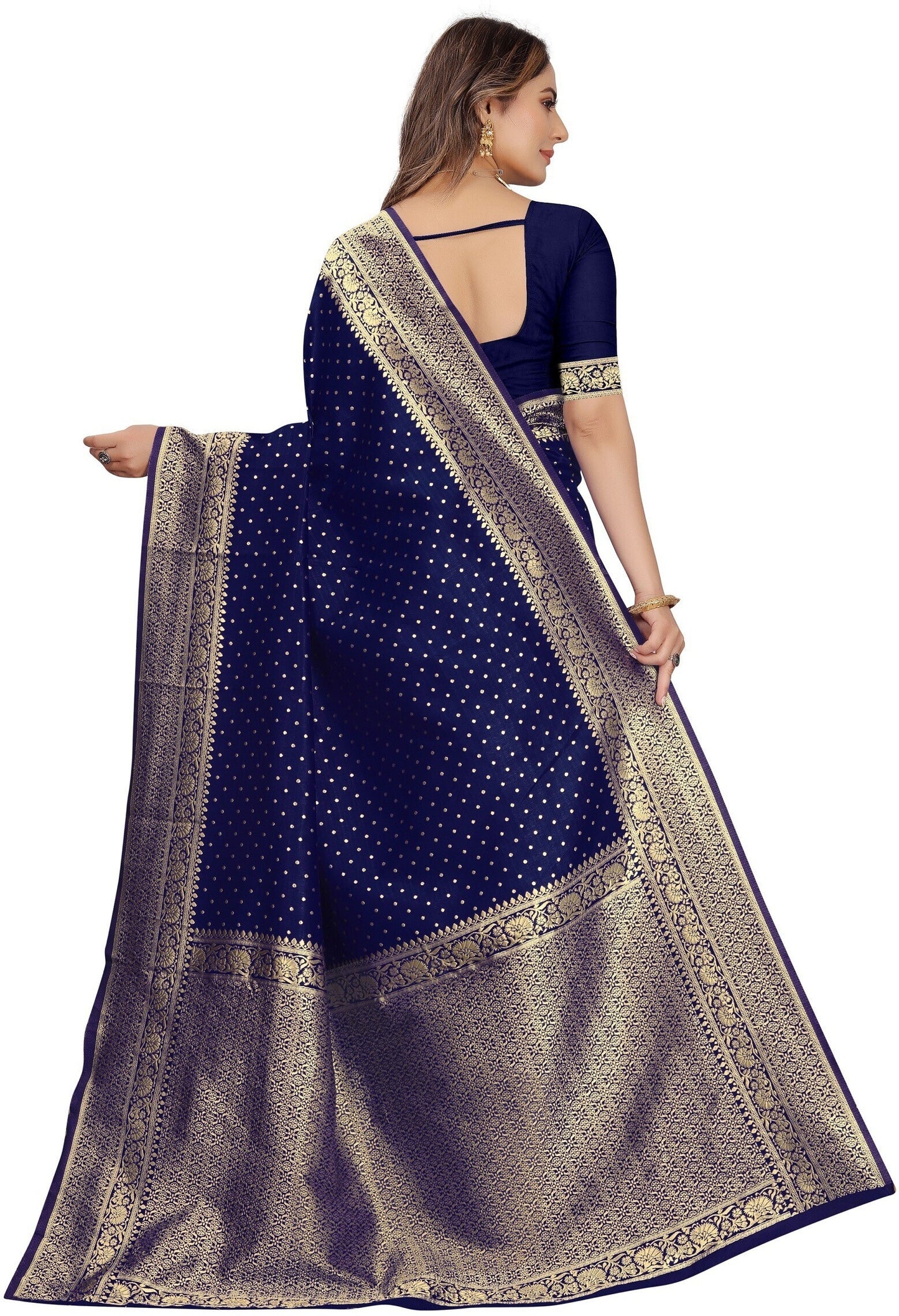 NAVY BLUE Pure Soft Silk Saree With Engrossing Blouse Piece