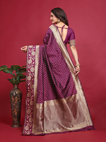 Wine Pure Soft Silk Saree With Engrossing Blouse Piece