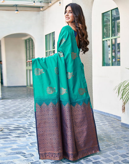 Teel Green Pure Soft Silk Saree With Engrossing Blouse Piece