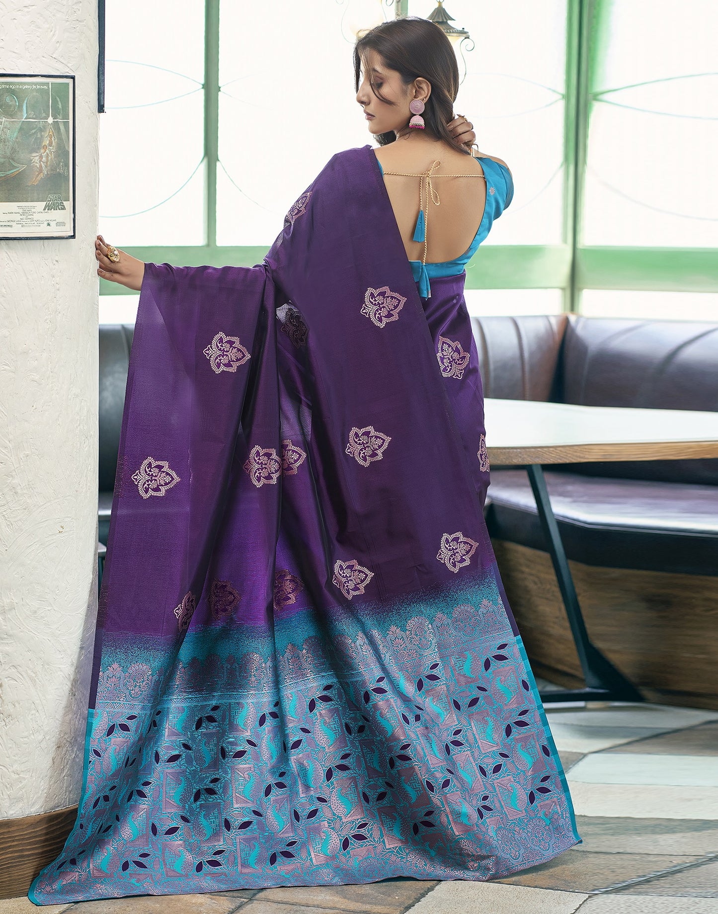 Blue Deep Purple Pure Soft Silk Saree With Engrossing Blouse Piece