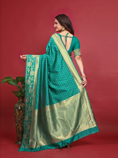 Teal Pure Soft Silk Saree With Engrossing Blouse Piece