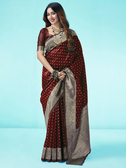 Maroon Pure Soft Silk Saree With Engrossing Blouse Piece