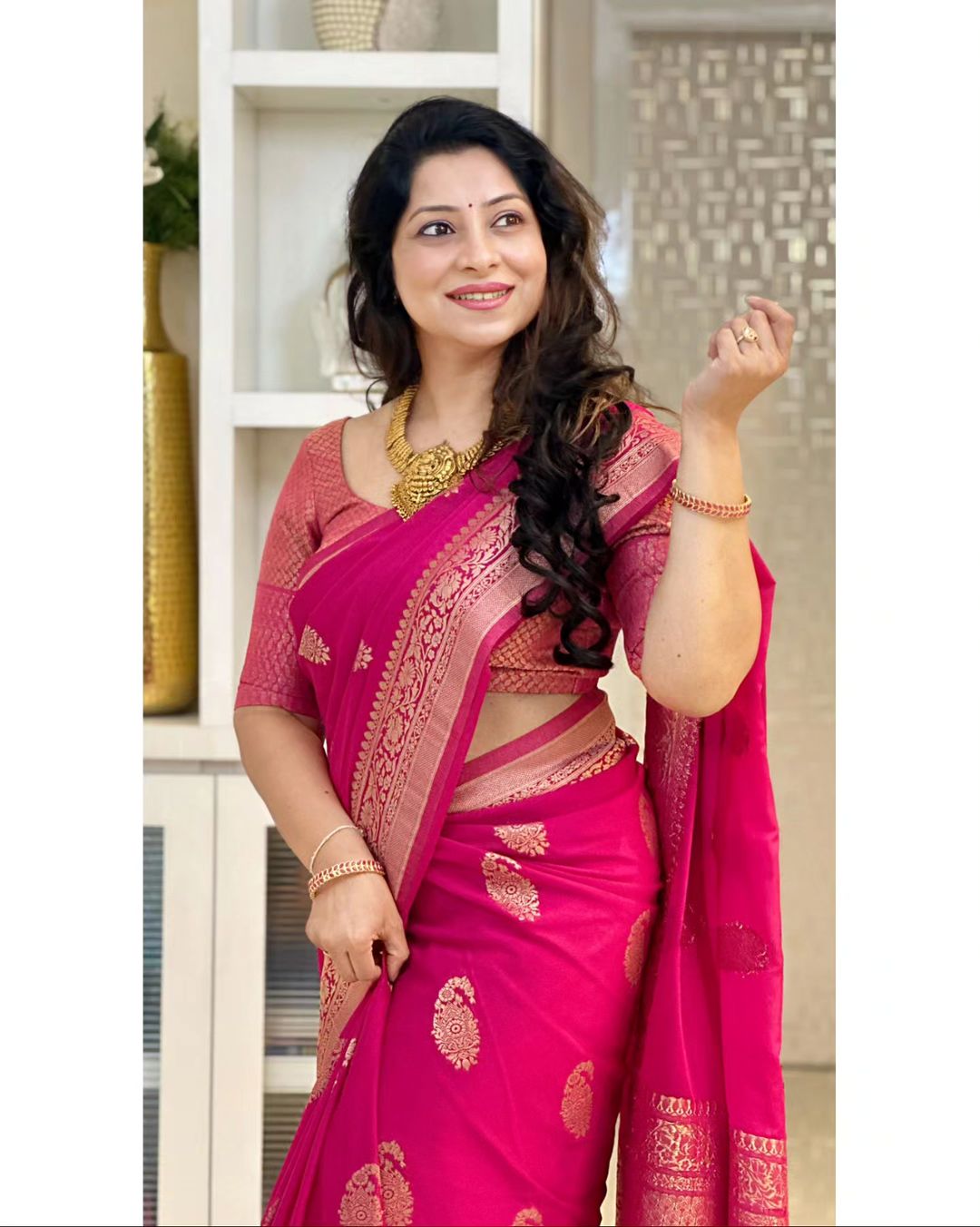 Pink Pure Soft Semi Silk Saree With Attractive Blouse Piece