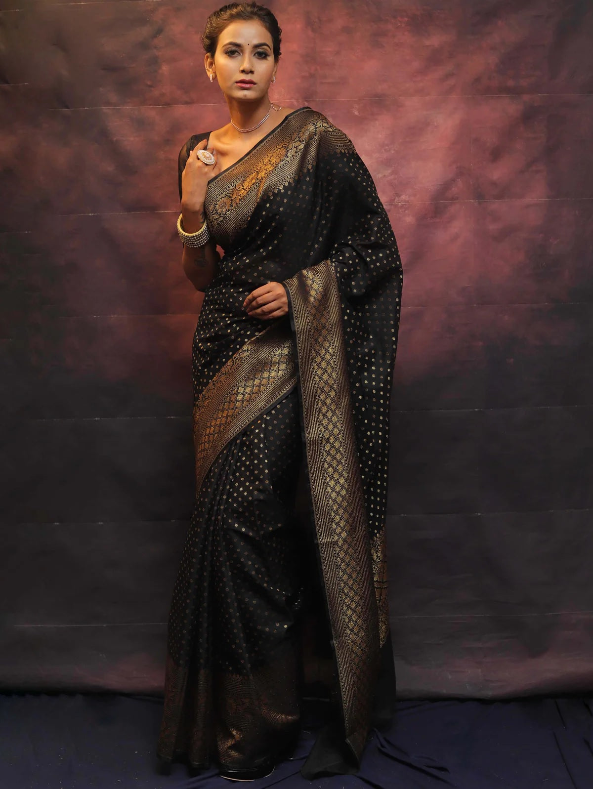 Black Banarasi Pure Soft Semi Silk Saree With Unstiched Attractive Blouse Piece