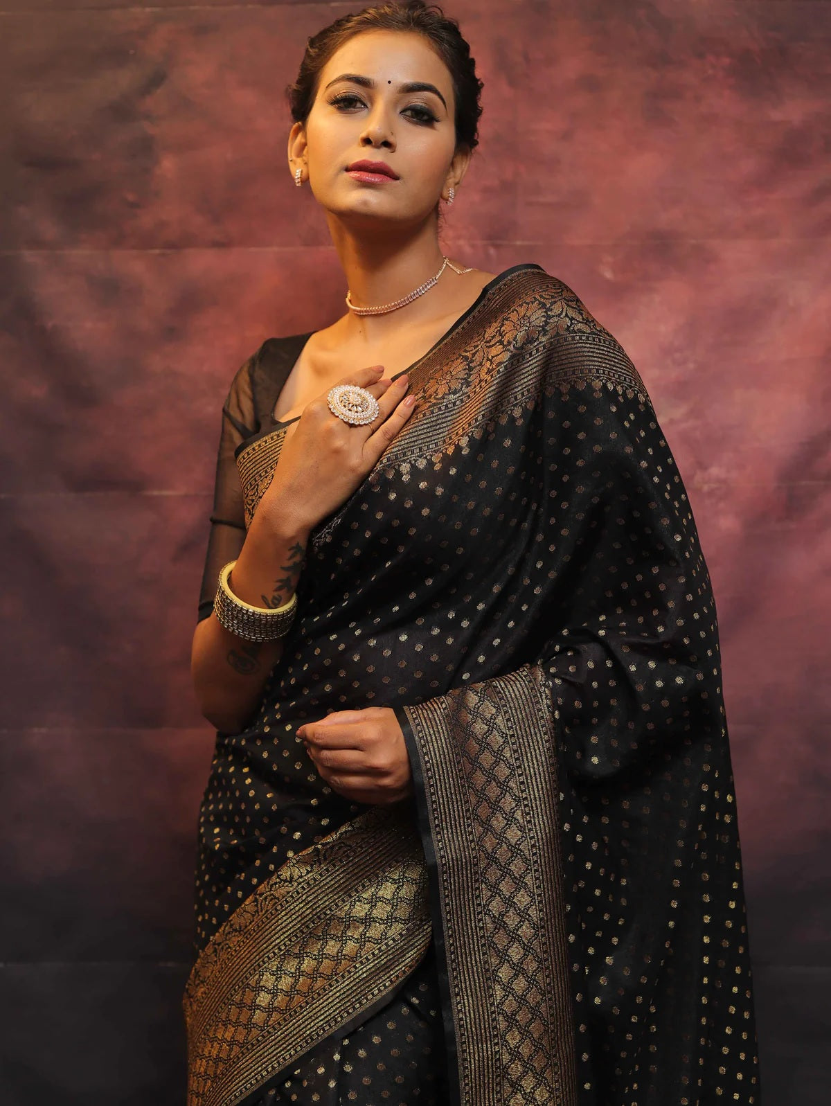 Black Banarasi Pure Soft Semi Silk Saree With Unstiched Attractive Blouse Piece