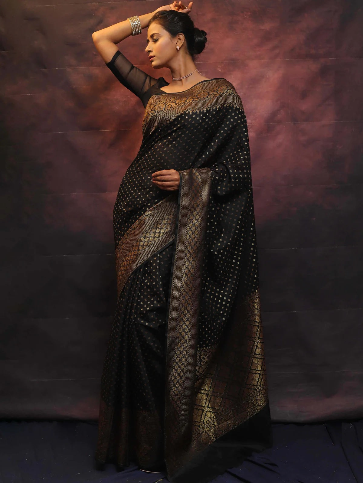 Black Banarasi Pure Soft Semi Silk Saree With Unstiched Attractive Blouse Piece