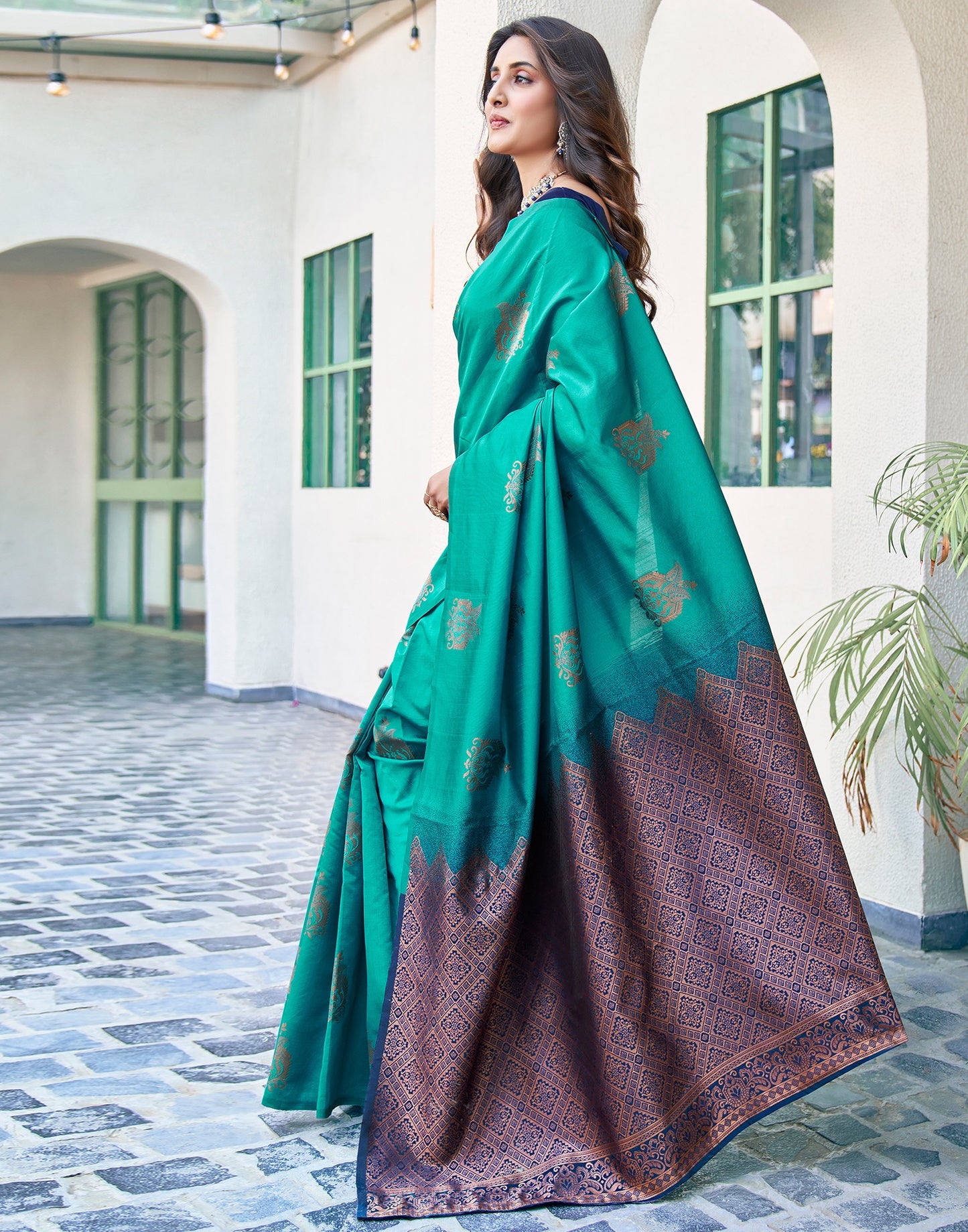 Teel Green Pure Soft Silk Saree With Engrossing Blouse Piece