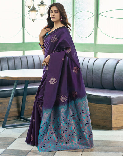 Blue Deep Purple Pure Soft Silk Saree With Engrossing Blouse Piece