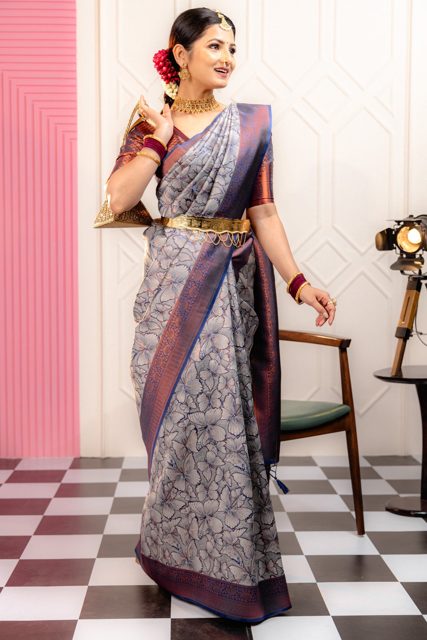 Grey Pure Soft Silk Saree With Engrossing Blouse Piece