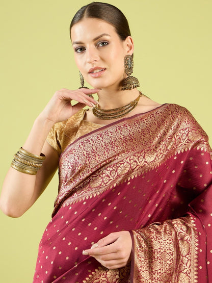 Maroon Pure Soft Silk Saree With Engrossing Blouse Piece