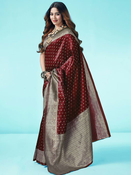 Maroon Pure Soft Silk Saree With Engrossing Blouse Piece