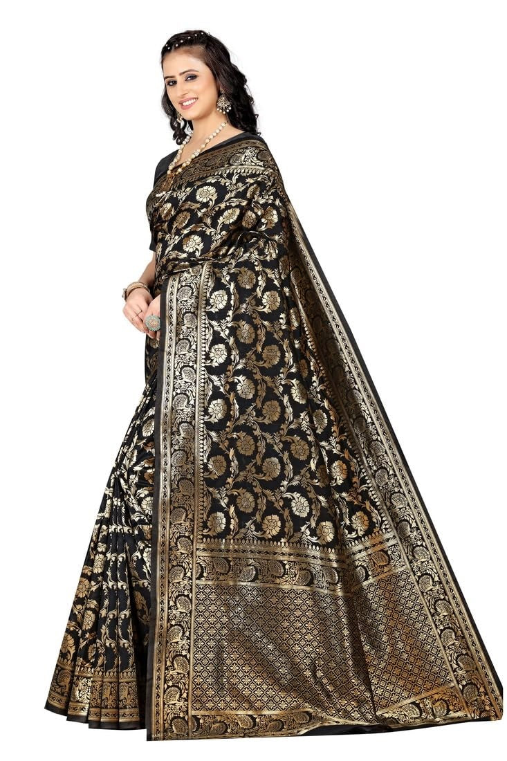 Black Banarasi Pure Soft Semi Silk Saree With Unstiched Attractive Blouse Piece