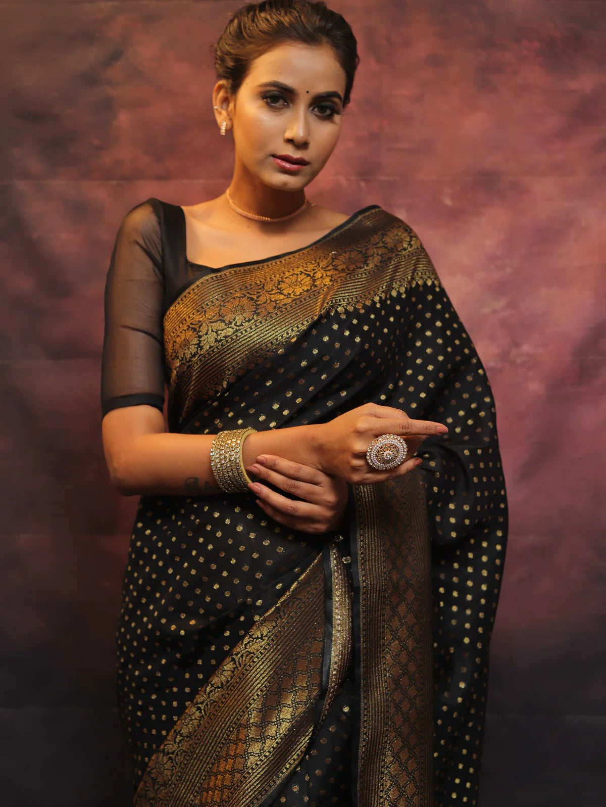 Black Banarasi Pure Soft Semi Silk Saree With Unstiched Attractive Blouse Piece