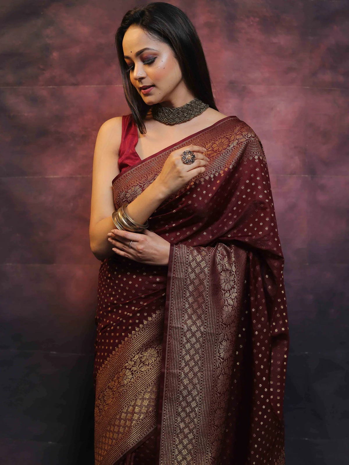 Maroon Banarasi Pure Soft Semi Silk Saree With Unstiched Attractive Blouse Piece