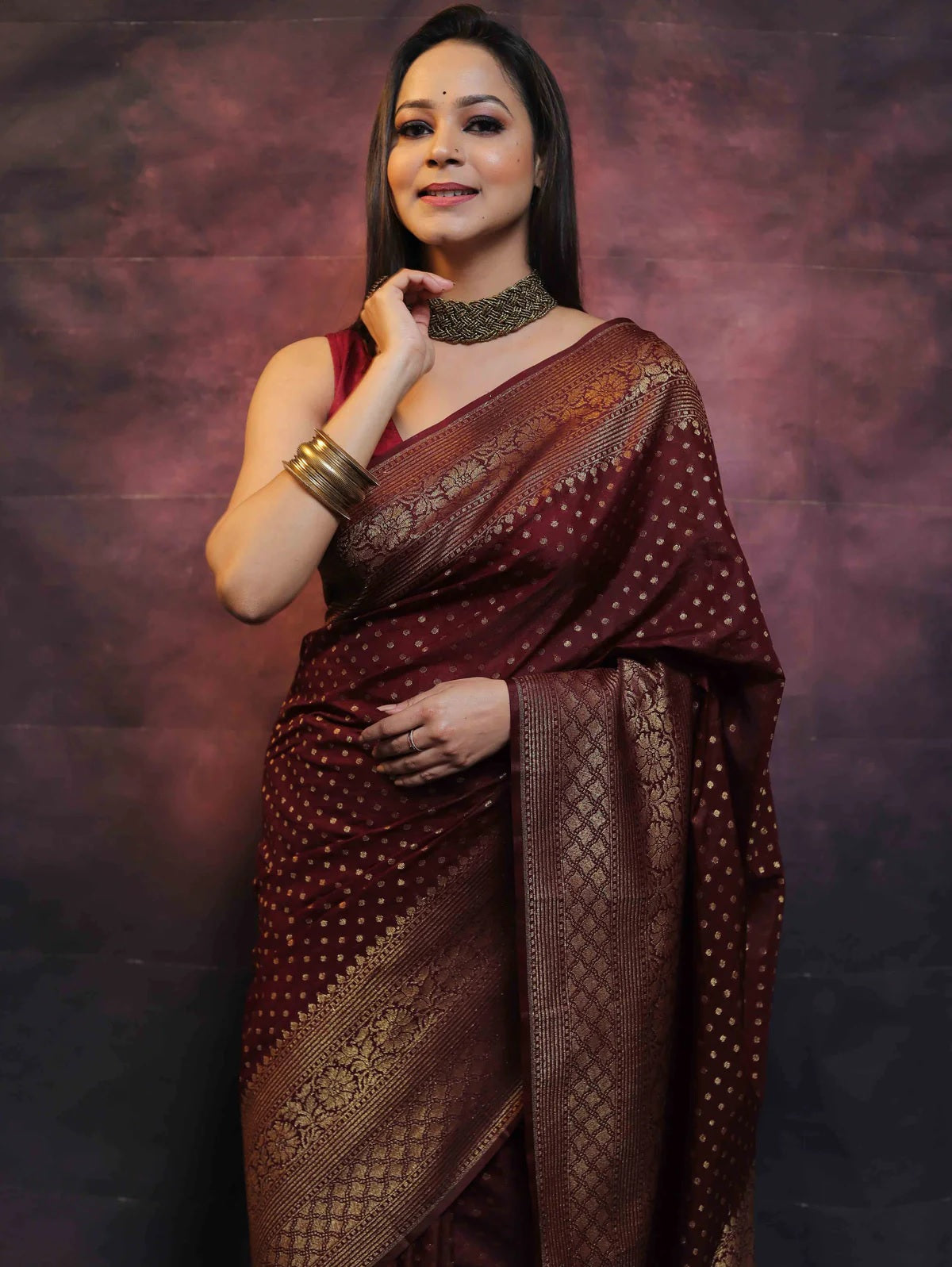 Maroon Banarasi Pure Soft Semi Silk Saree With Unstiched Attractive Blouse Piece