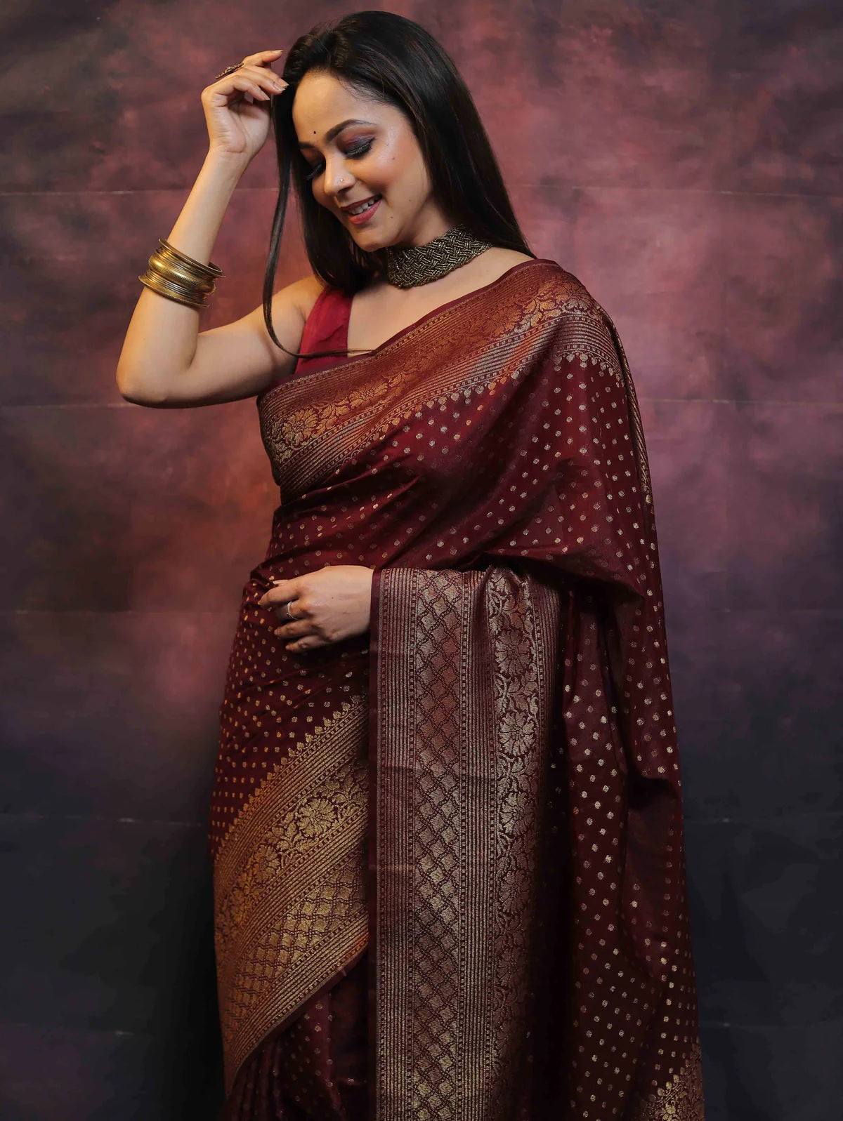 Maroon Banarasi Pure Soft Semi Silk Saree With Unstiched Attractive Blouse Piece