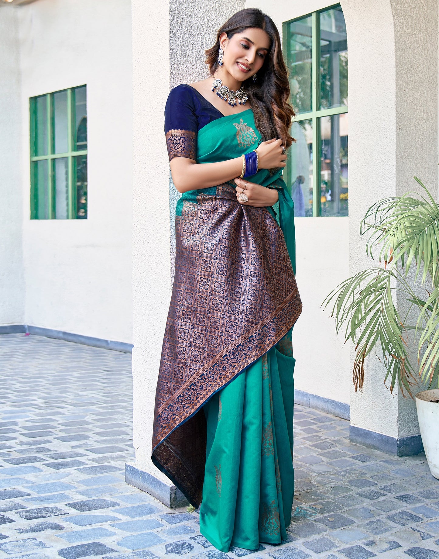 Teel Green Pure Soft Silk Saree With Engrossing Blouse Piece