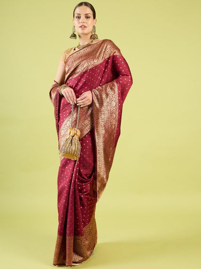 Maroon Pure Soft Silk Saree With Engrossing Blouse Piece