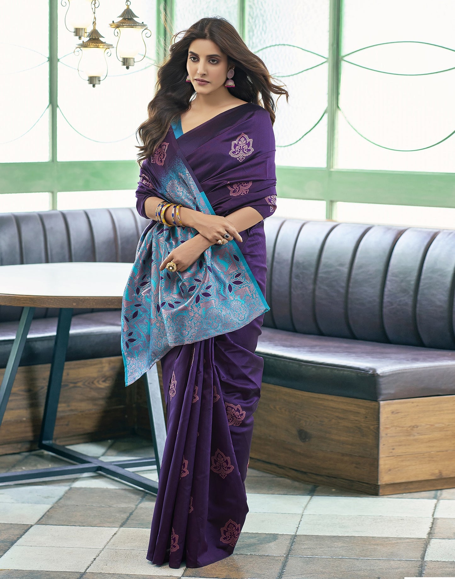 Blue Deep Purple Pure Soft Silk Saree With Engrossing Blouse Piece