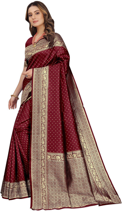 Maroon Pure Soft Silk Saree With Engrossing Blouse Piece