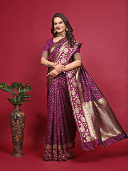 Wine Pure Soft Silk Saree With Engrossing Blouse Piece