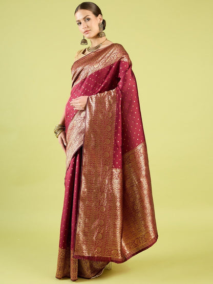 Maroon Pure Soft Silk Saree With Engrossing Blouse Piece