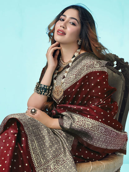 Maroon Pure Soft Silk Saree With Engrossing Blouse Piece