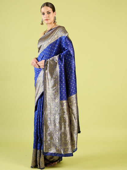 Blue Pure Soft Silk Saree With Engrossing Blouse Piece