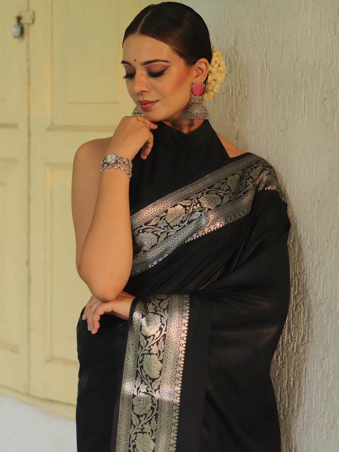 Black Banarasi Pure Soft Semi Silk Saree With Unstiched Attractive Blouse Piece