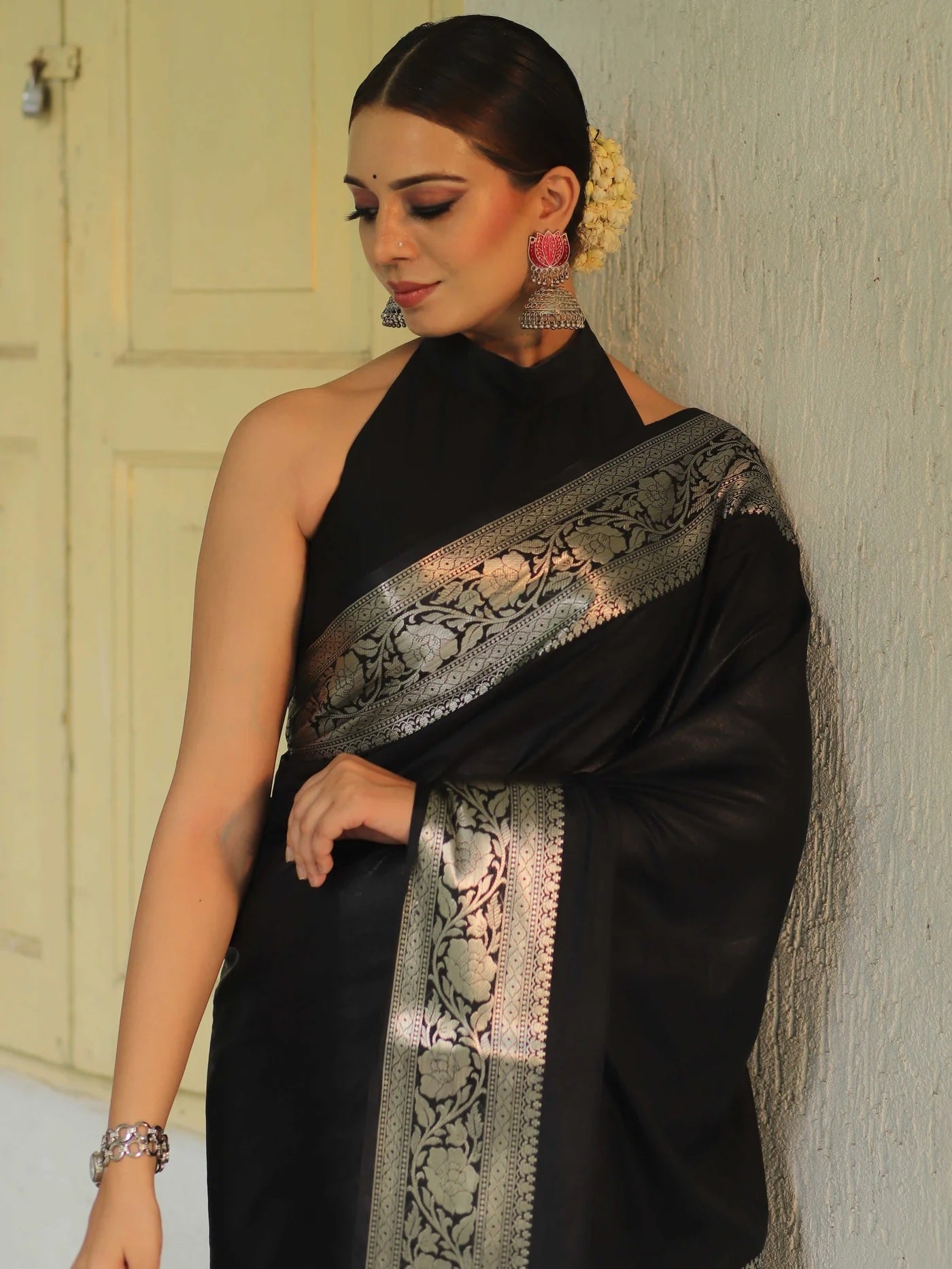 Black Banarasi Pure Soft Semi Silk Saree With Unstiched Attractive Blouse Piece