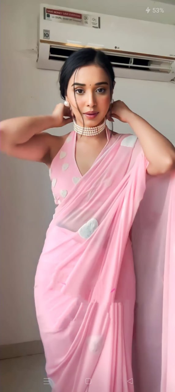 Baby Pink Ready to Wear Georgette Saree With Unstitched Blouse Piece