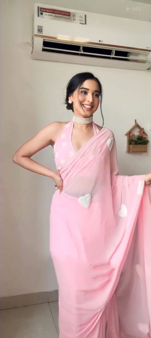 Baby Pink Ready to Wear Georgette Saree With Unstitched Blouse Piece