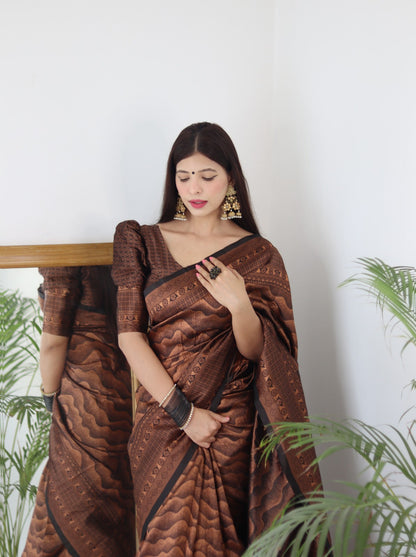 Black Banarasi Pure Soft Semi Silk Saree With Unstiched Attractive Blouse Piece