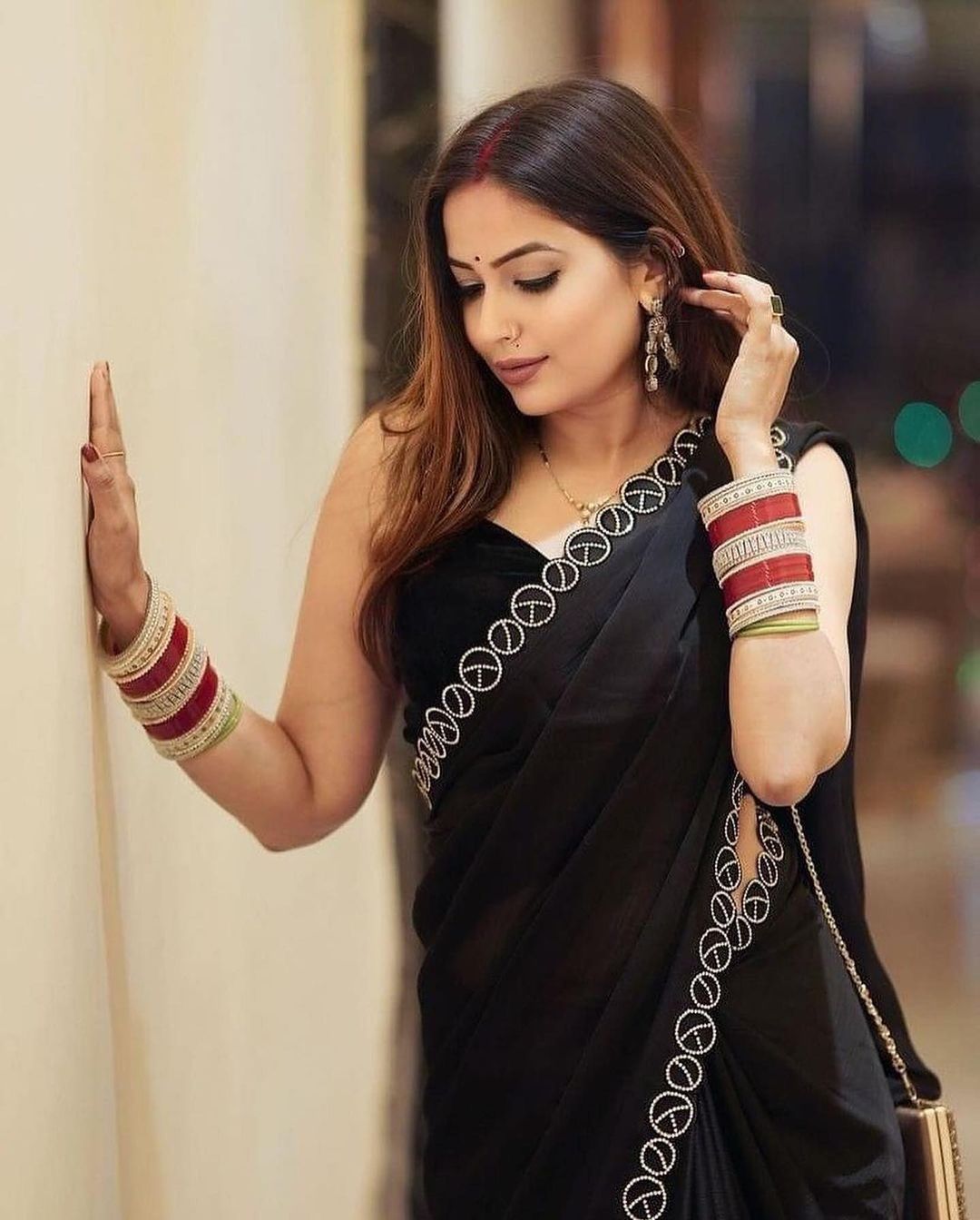 Black Womens Georgette Collection Saree With Blouse Piece