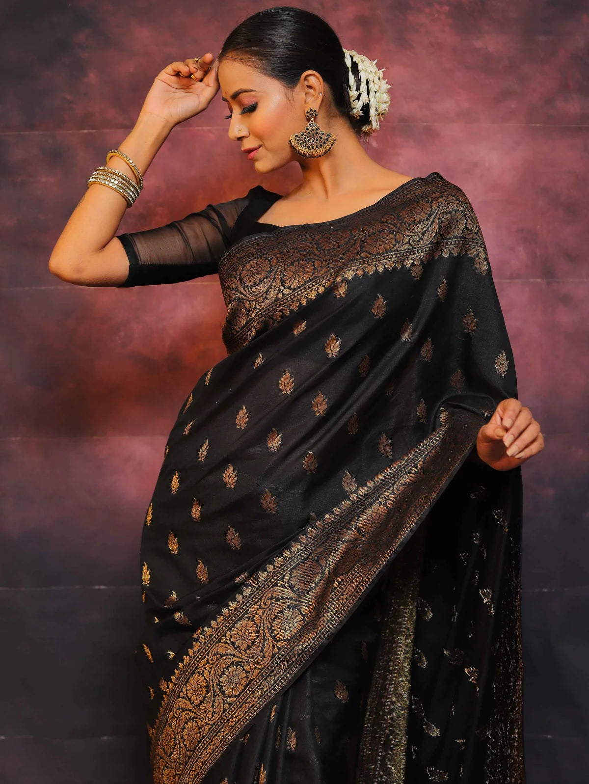 Black Banarasi Pure Soft Semi Silk Saree With Unstiched Attractive Blouse Piece