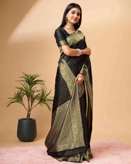 Black Pure Soft Silk Saree With Engrossing Blouse Piece