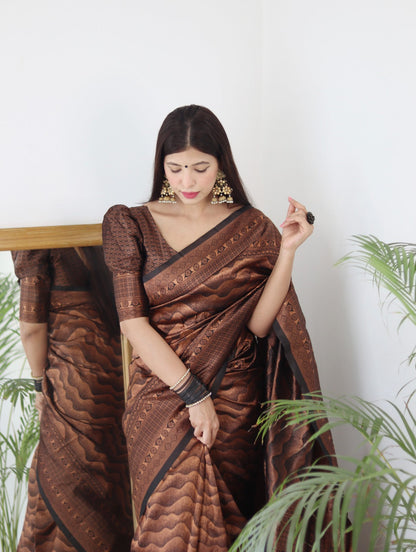 Black Banarasi Pure Soft Semi Silk Saree With Unstiched Attractive Blouse Piece