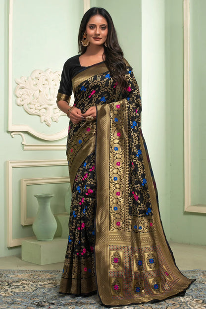 Black Pure Soft Semi Silk Saree With Attractive Blouse Piece