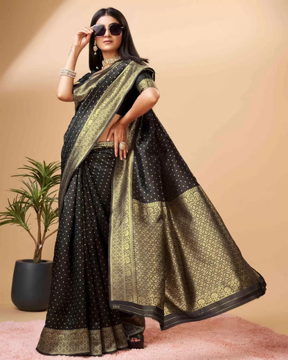 Black Pure Soft Silk Saree With Engrossing Blouse Piece