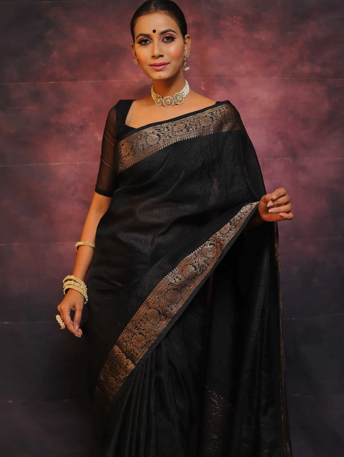 Black Kanjivaram Pure Soft Semi Silk Saree With Unstiched Attractive Blouse Piece