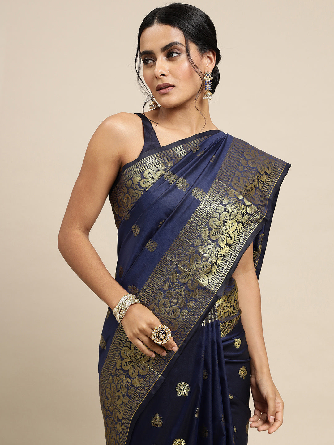 Blue Zari Combination Pure Soft Silk Saree Stylish Blouse Piece