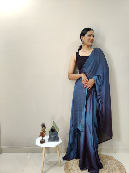 Blue Ready to Wear Chiffon Saree With Unstitched Blouse Piece