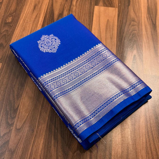 Blue Pure Soft Silk Saree With Engrossing Blouse Piece