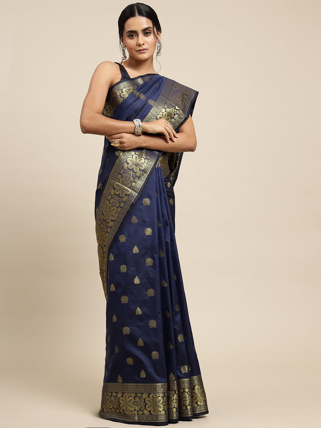 Blue Zari Combination Pure Soft Silk Saree Stylish Blouse Piece