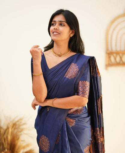 Blue Combination Pure Soft Silk Saree Stylish Blouse Piece